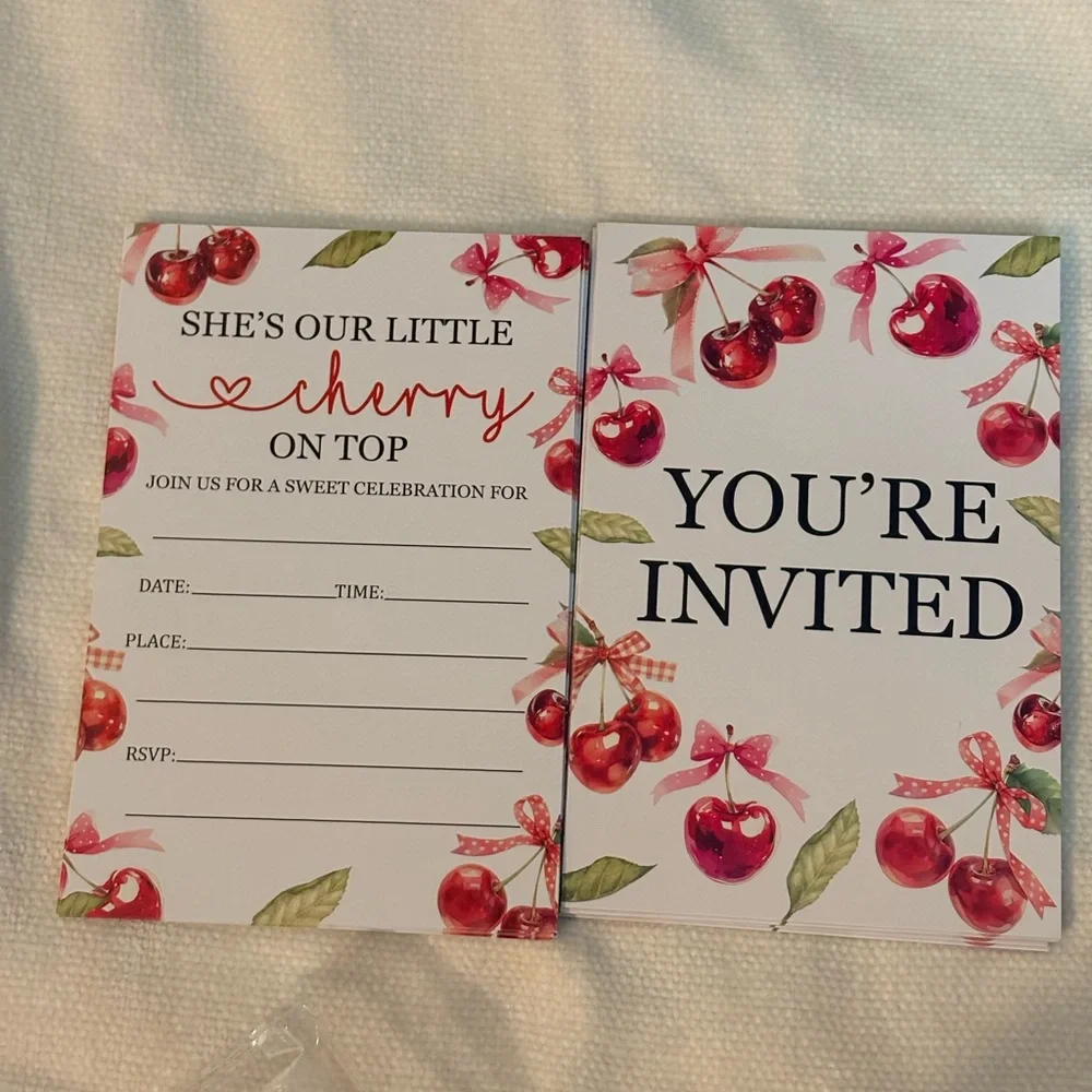Baby shower invitations brand new “she’s our little cherry on top” theme 🍒 30